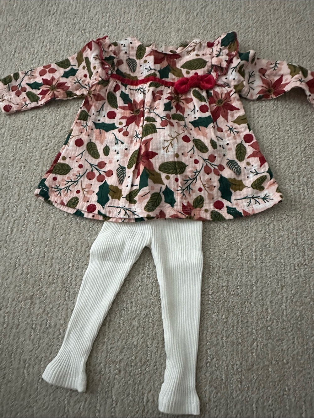 Mud Pie Pink Floral Holiday Dress Set with White Leggings